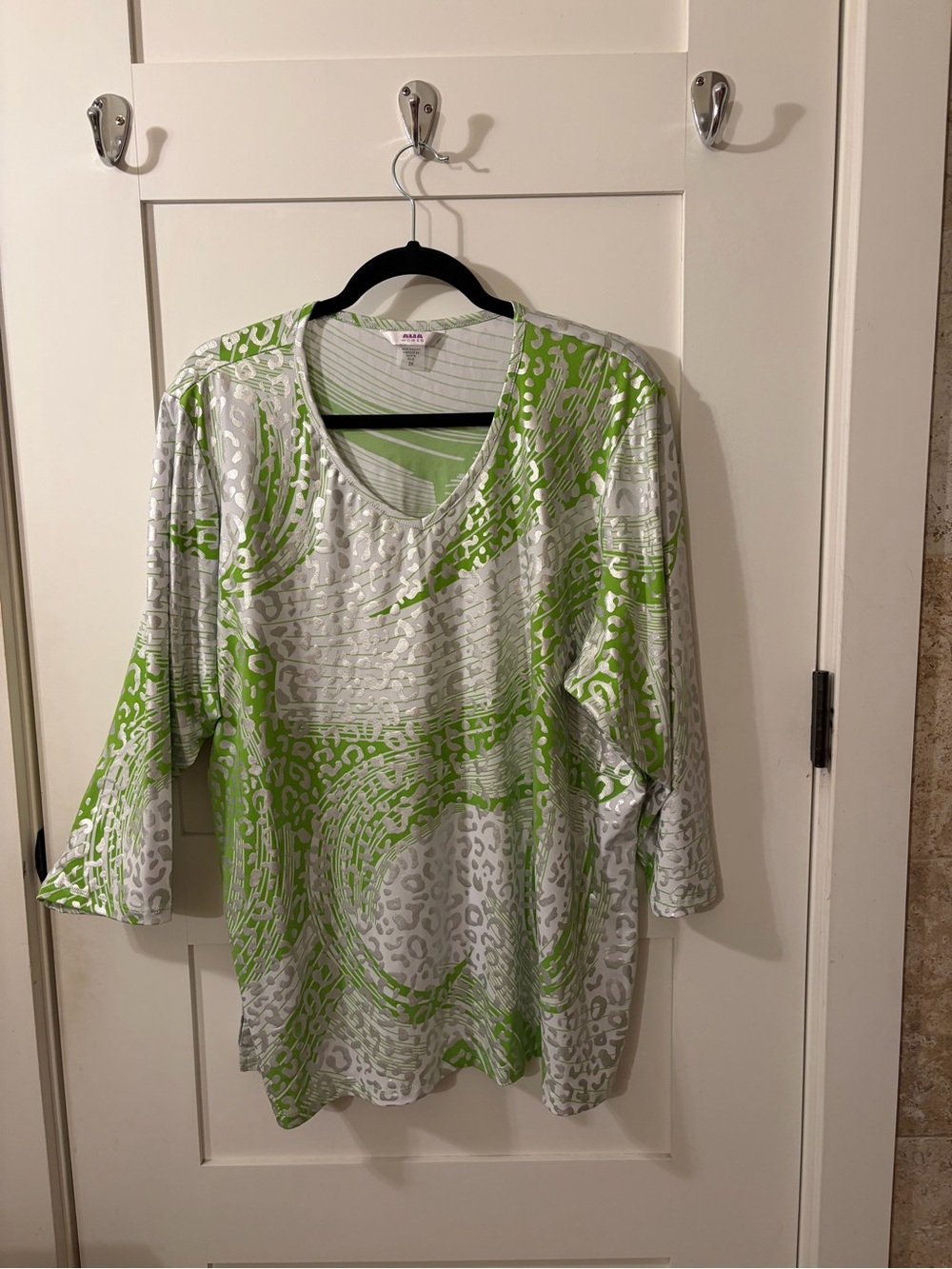 Alia Lime Green and Silver V-Neck Long Sleeve Top